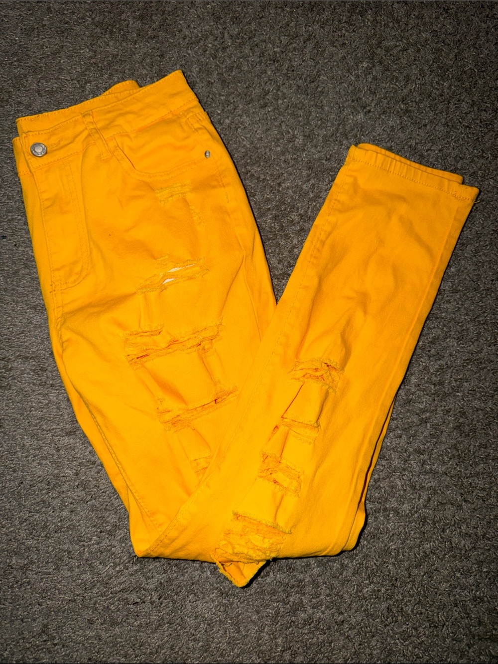 Skinny Distressed Women's Jeans in Bright Yellow